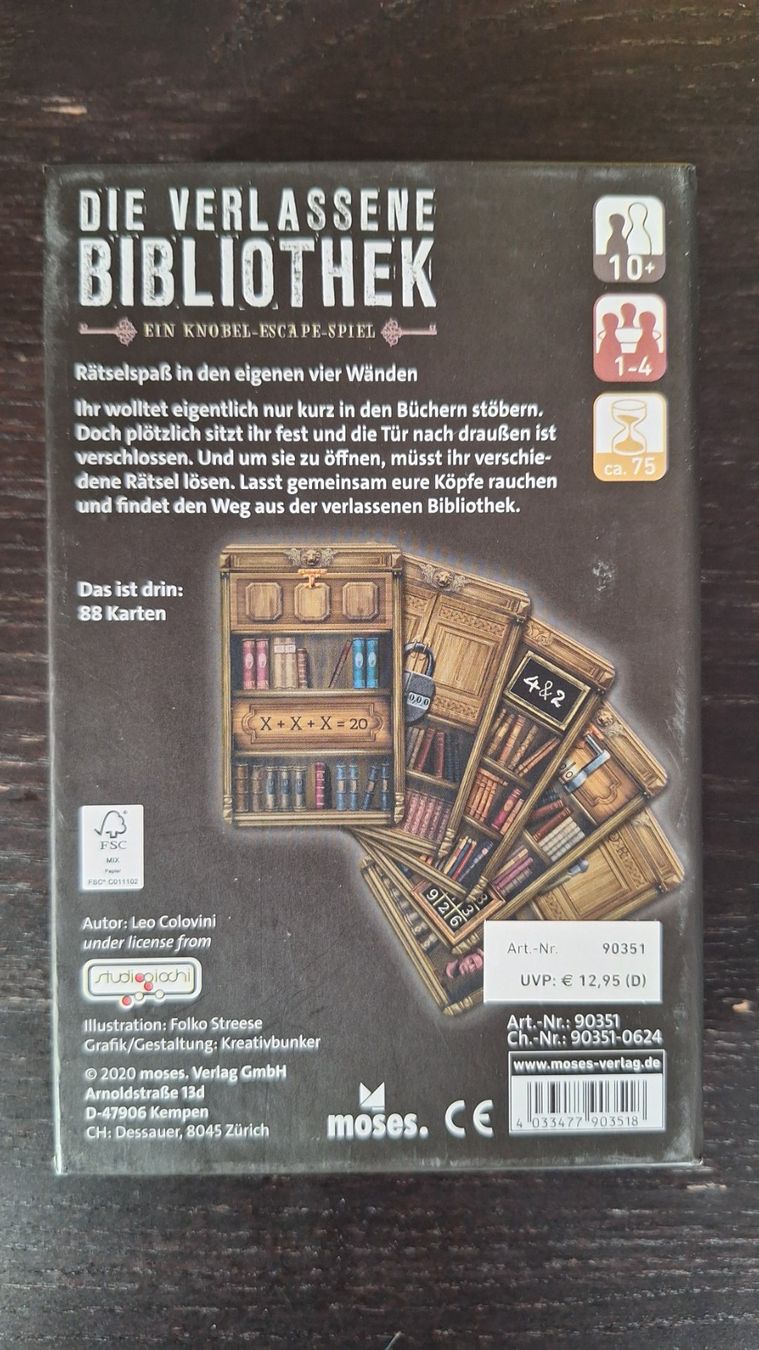 Spiele: Escapespiel "Die verlassene Bibliothek" – Gebraucht aus Zürich von Dancer10 1