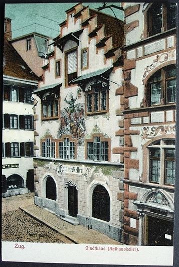 Cartoline postali: ZUG Rathauskeller - Stempel Gasthaus – Usato da Jona venduto da philajona