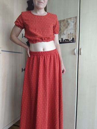 red/orange skirt and top set - size S-M - summer outfit