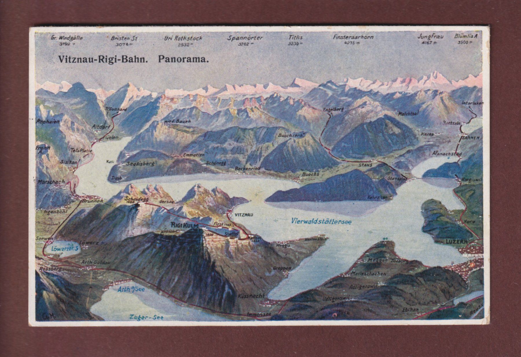 Cartoline postali: VITZNAU-RIGI-BAHN - Panorama - 1914 // Eckbug // – Usato da Pully venduto da nicecards