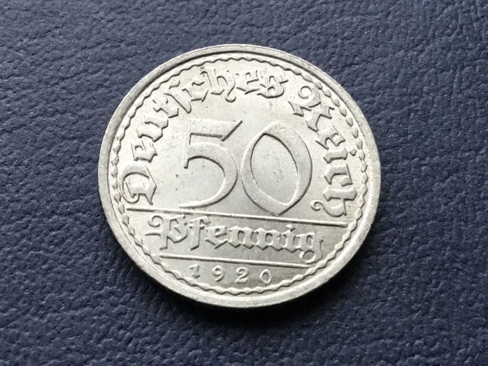 Alle Münzen: Deutsche Reich      50 Reichpfennig 1920 A – Gebraucht aus St. Margrethen SG von alfapeugeot10