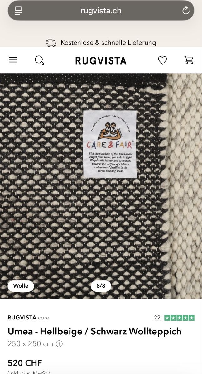 Tappeti: Handmade Umea Wool Rug - Beige/Black - 250x250cm – Nuovo (secondo la descrizione) da Stäfa venduto da wia_t7x6 3