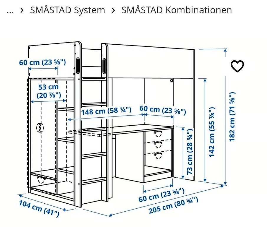 Ikea Letti: Ikea SMÅSTAD Hochbett mit Pult – Usato da Oensingen venduto da dom_cbw5 3