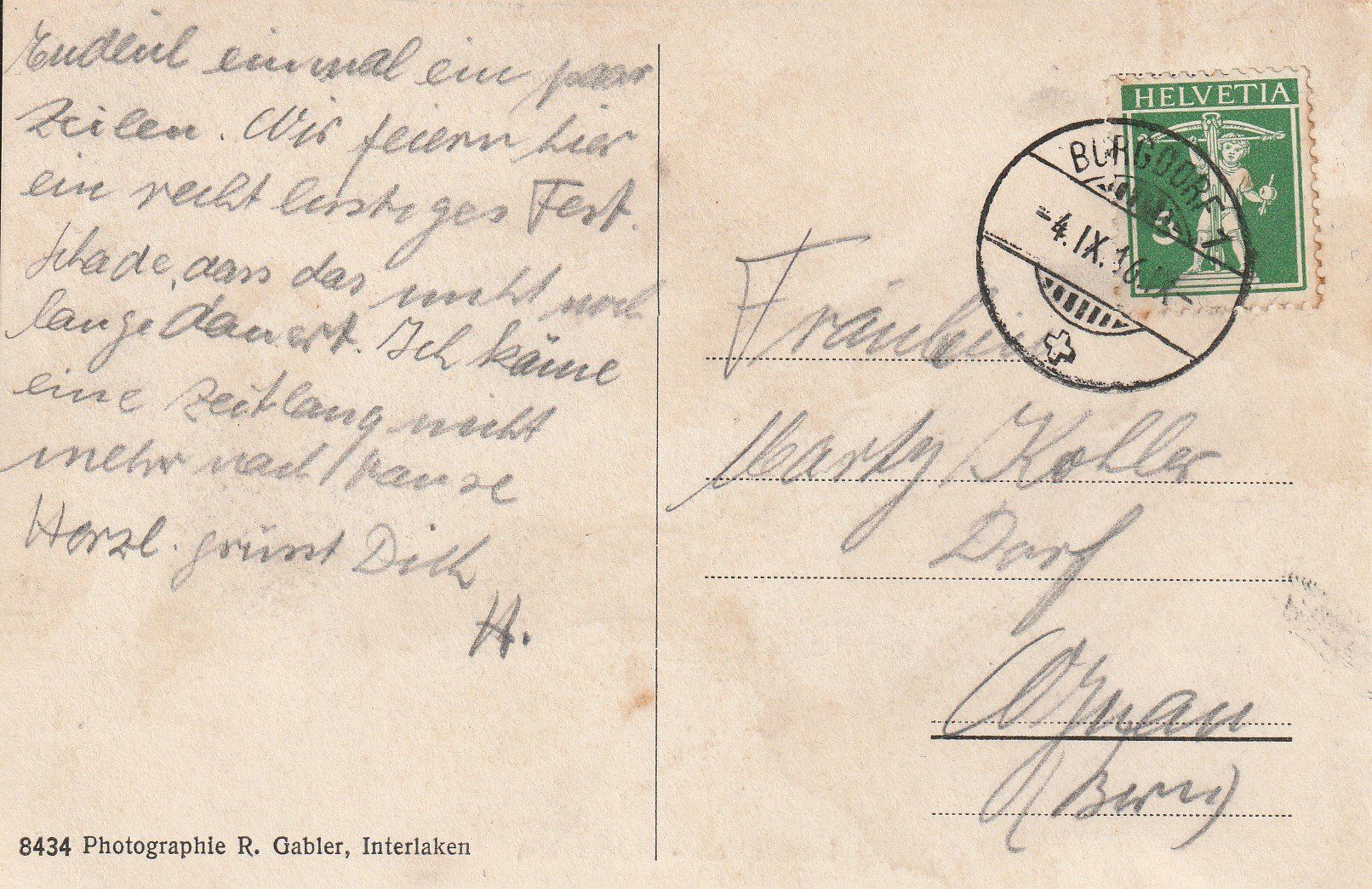Cartoline postali: AK Interlaken gel. 4.9.1916 – Usato da Fribourg venduto da schnalla92 1