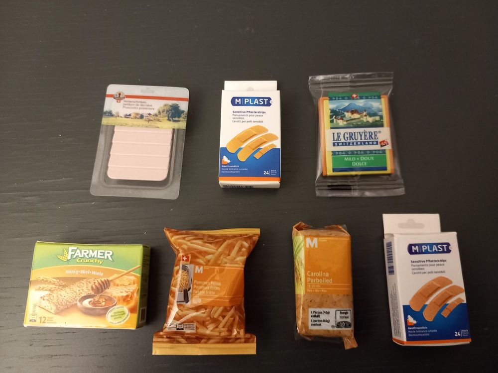 7 Mini Lebensmittel/Mini Essen, Kaufladen, Puppenküche, Set (Neu und ...
