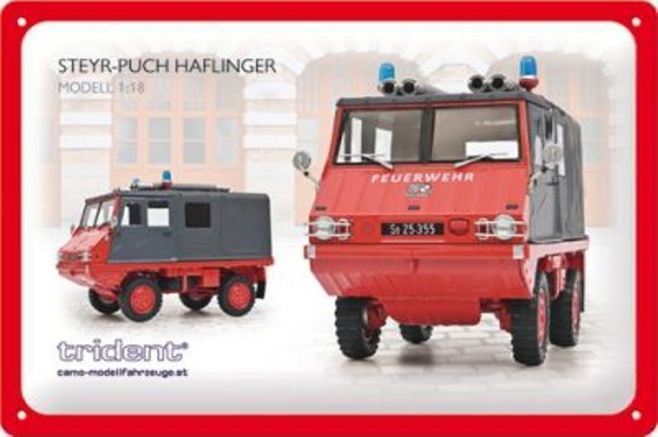 Steyr Insegne: Blechschild 3D-STEYR-PUCH HAFLINGER FEUERWEHR – Nuovo e nell'imballaggio originale da Rupperswil venduto da big-one-sale