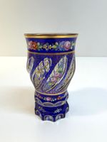 Antiker Biedermeier Prunkbecher Böhmen Kobaltglas 15 cm