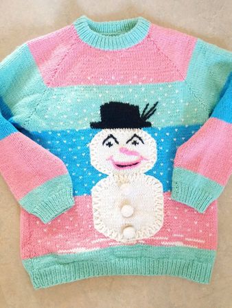 Handmade Strickpullover EINZELSTÜCK Schneemann S 36