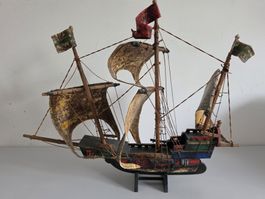 Modellschiff Karacke Holz - 3-Master Segelschiff - Vintage