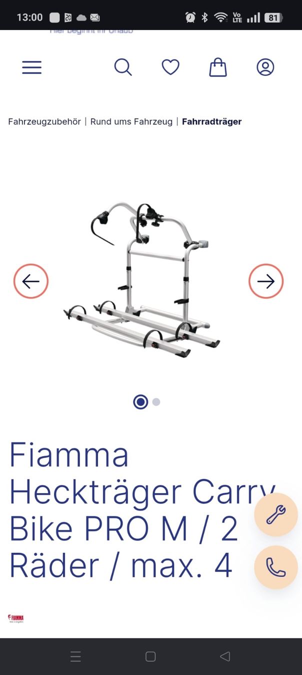 Supporti per biciclette: Fiamma Carry-Bike PRO M – Usato da Bubendorf venduto da Nadeshna 3