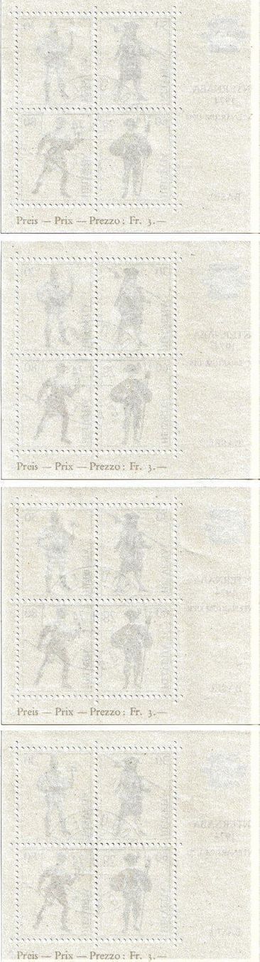 Alle Briefmarken: 4 INTERNABA Blöcke 1974 - mit Ersttagsstempel - BERN 29.3.74 – Gebraucht aus Zug von Aeschroot 1