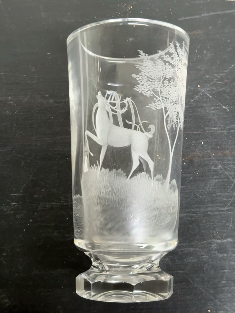 Bicchieri: Vintage Deer Engraved Glass – Usato da Lausanne venduto da artnouveau04