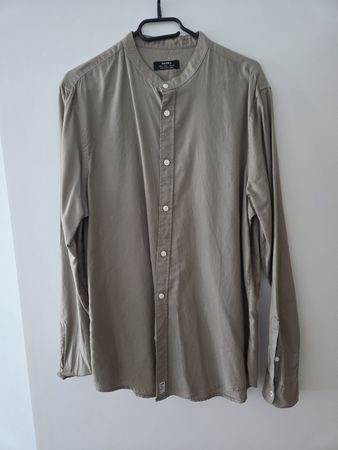 Langarmhemd von Bershka, ohne Kragen, beige, Gr. L, top