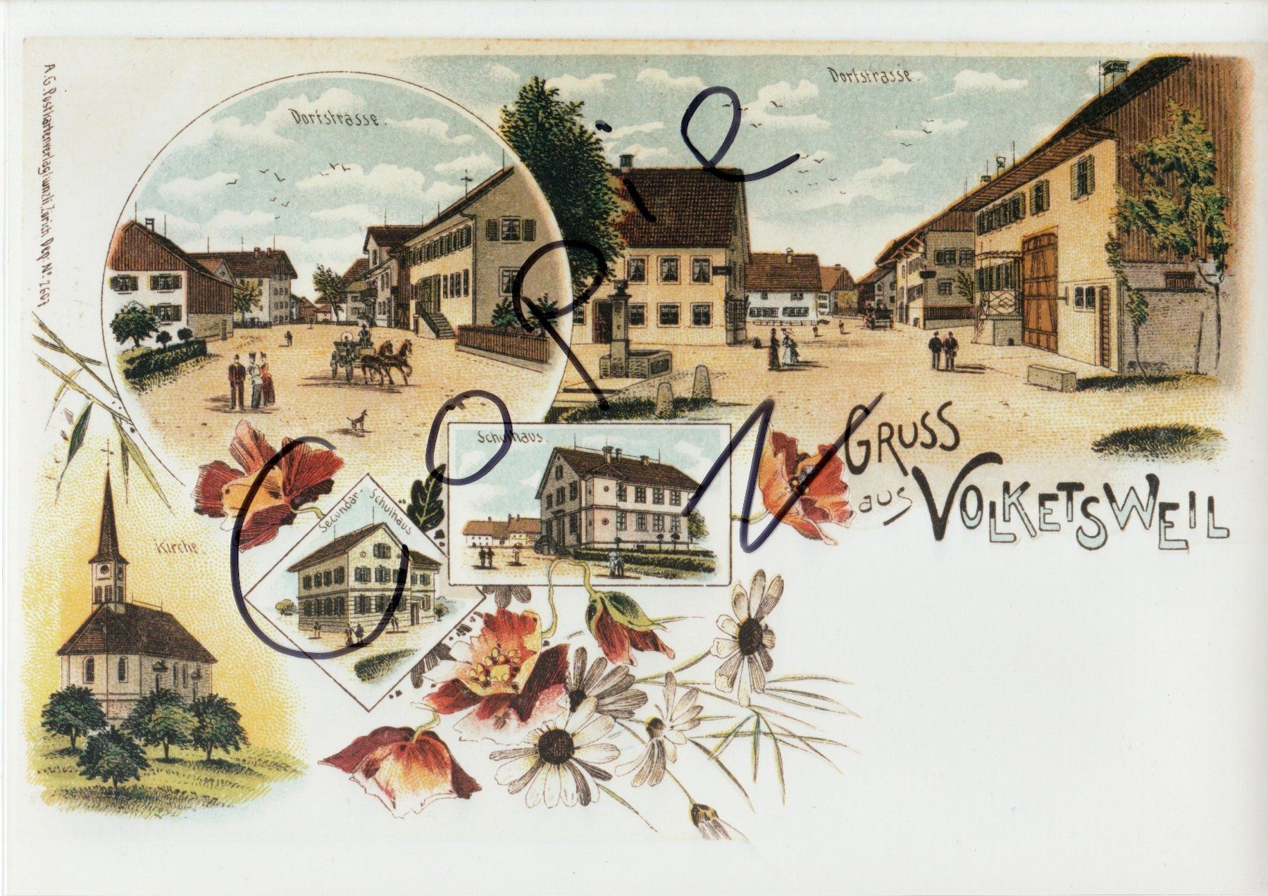 Cartoline postali: Gruss aus Volketsweil  -  (Litho-Ansicht um 1900) – Usato da Fällanden venduto da Blausegelfliege