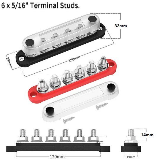 2x Bus Bar 12V / 24V 150A mit 6x M6 | Kaufen auf Ricardo