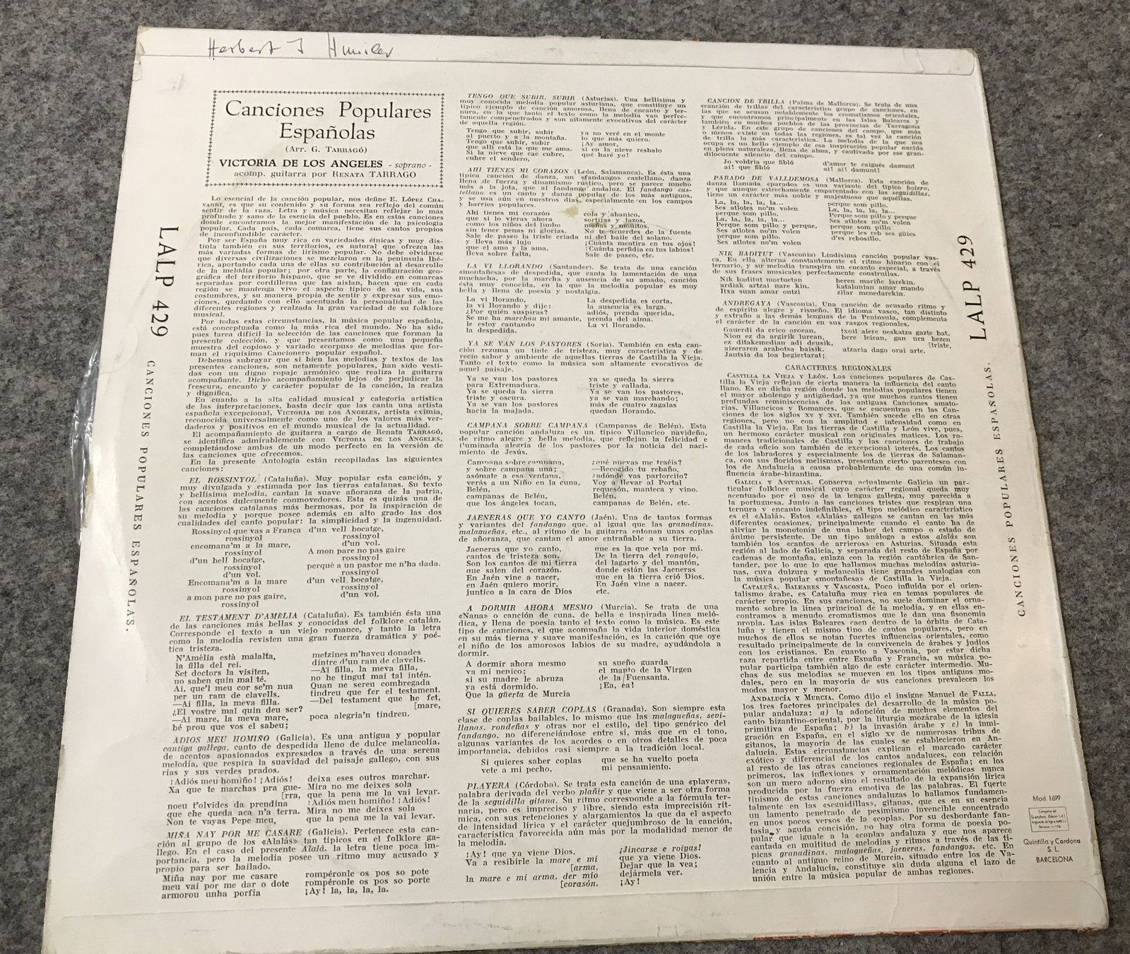 Dischi in vinile: LP- Canciones Populares Espanolas – Usato da Guntershausen venduto da Gloominati 1