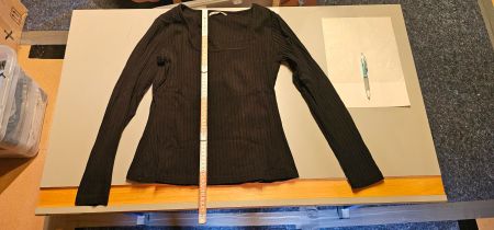 Damen Langarmshirt Rippstrick Schwarz Grösse M