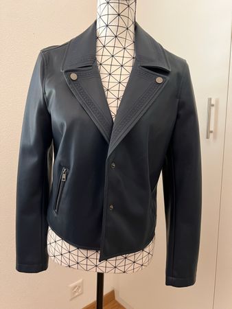 Veste simili cuir bleu marine, taille 38, neuv