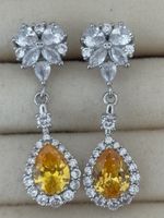 Luxus Elegante Zirkonia Ohrstecker Farbe:Silber/ Gelb