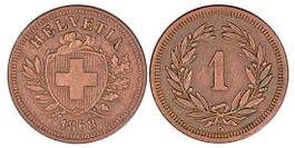 1 Rappen von 1868 (fast vorzüglich). Ab 1.--