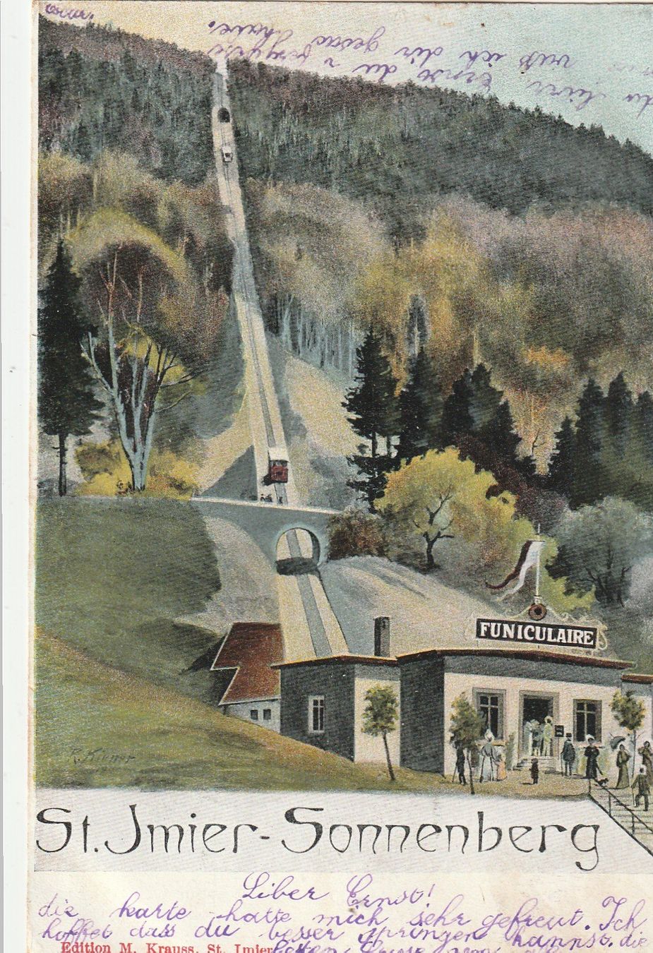 Cartoline postali: Ansichtskarte St. Imier Sonnenberg Funiculaire bergwärts1904 – Usato da Rupperswil venduto da Ema10
