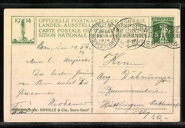 Cartoline postali: Bern, Schweizer Landes-Ausstellung 1914, – Usato da Berlin venduto da bartko-reher 1