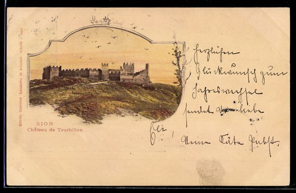 Cartoline postali: AK Sion, Château de Tourbillon, 1898 – Usato da Berlin venduto da bartko-reher