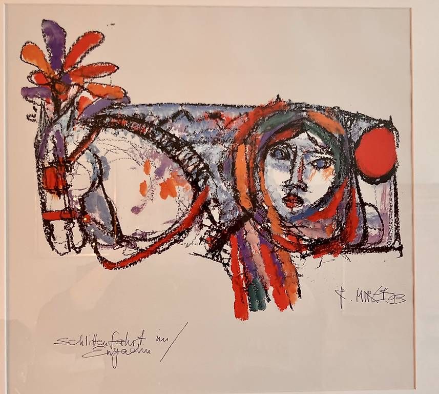 Grafica & Litografie: Rudolf Mirer Schlittenfahrt im Engadin, 1993 – Usato da Zürich venduto da Wolkenlos27 1