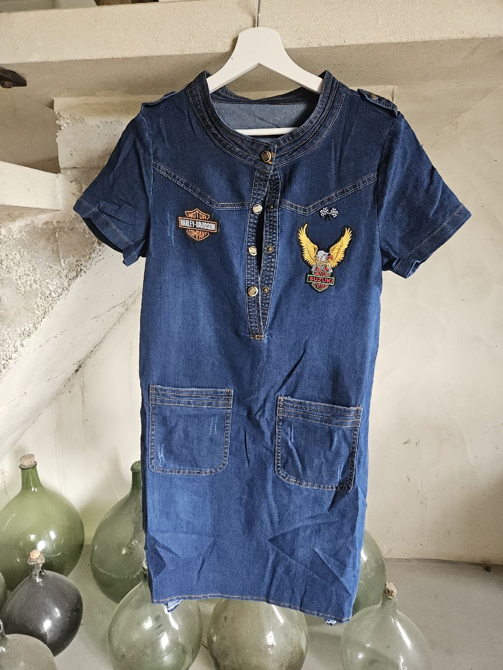 Robes: Robe jeans motarde esprit vintage Harley Davidson – Neuf avec emballage d'origine à Thônex par lacomtessedesfees 1