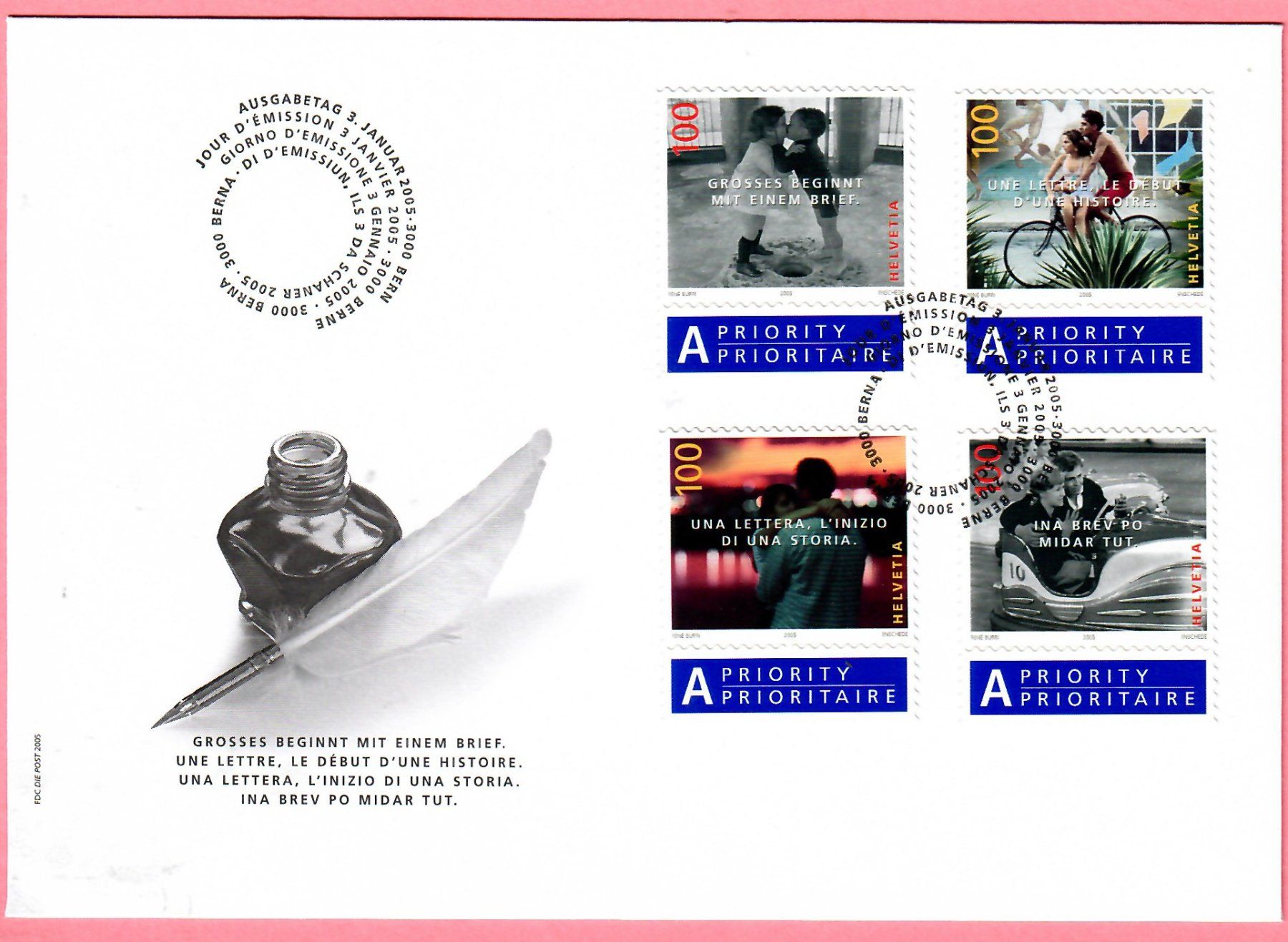 Tutti i francobolli: 2005, FDC Grosses beginnt mit ..., Zst.Nrn. 1147 - 1150 – Usato da Adliswil venduto da Micoculier
