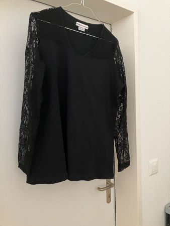 Elegantes Langarm Shirt schwarz mit Spitze, Gr. 42/44, NEU