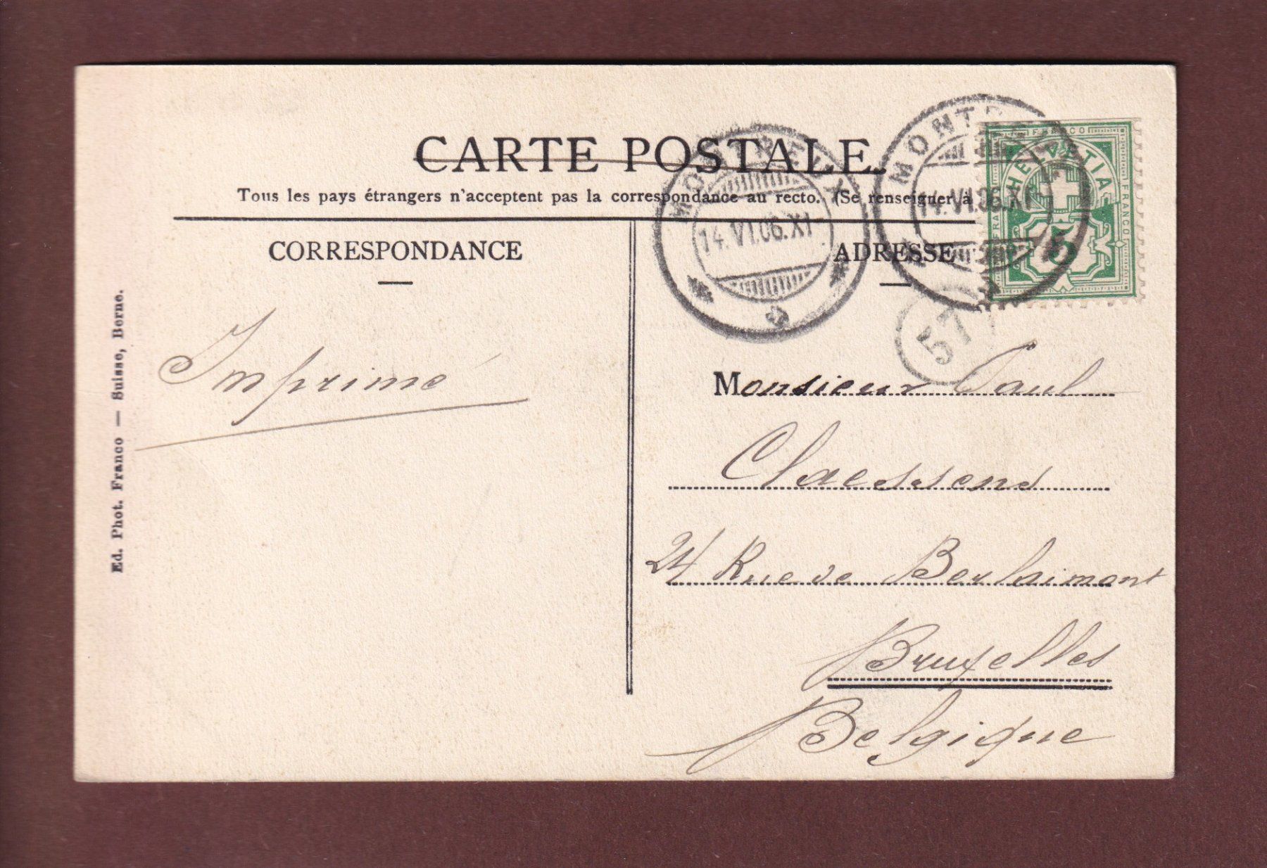 Cartoline postali: MONTREUX - Dents du Midi - 1906 – Usato da Pully venduto da nicecards 1