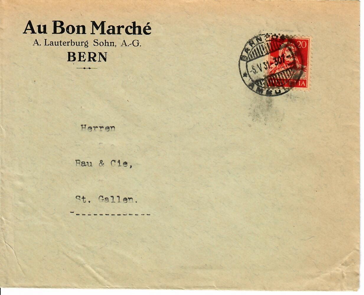Alle Briefmarken: Brief, Au Bon Marché Bern Bahnpost 1931  mit Vignette – Gebraucht aus Hochdorf von Ziegel-16