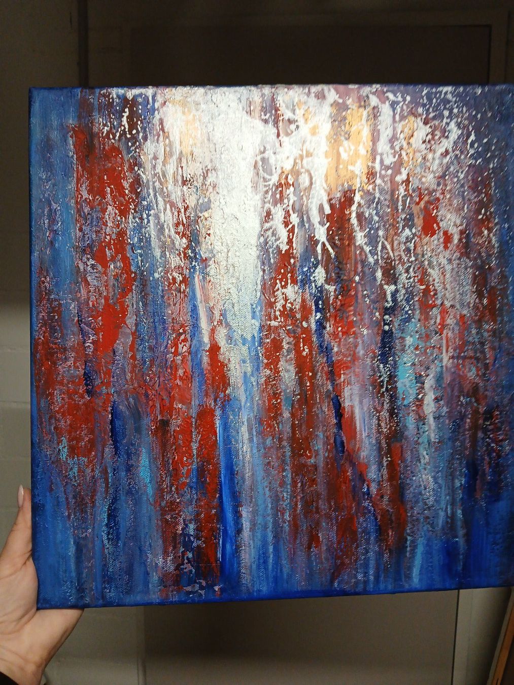 Dipinti: Originalgemälde, Blau mit Silber, Leinwand 40x40 cm – Nuovo e nell'imballaggio originale da Beinwil am See venduto da Superchance
