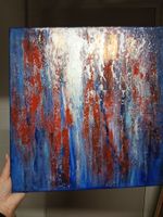 Originalgemälde, Blau mit Silber, Leinwand 40x40 cm