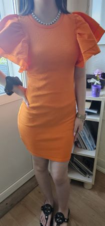 Summer Orange Ruffle Sleeve Mini Dress | Size S | 