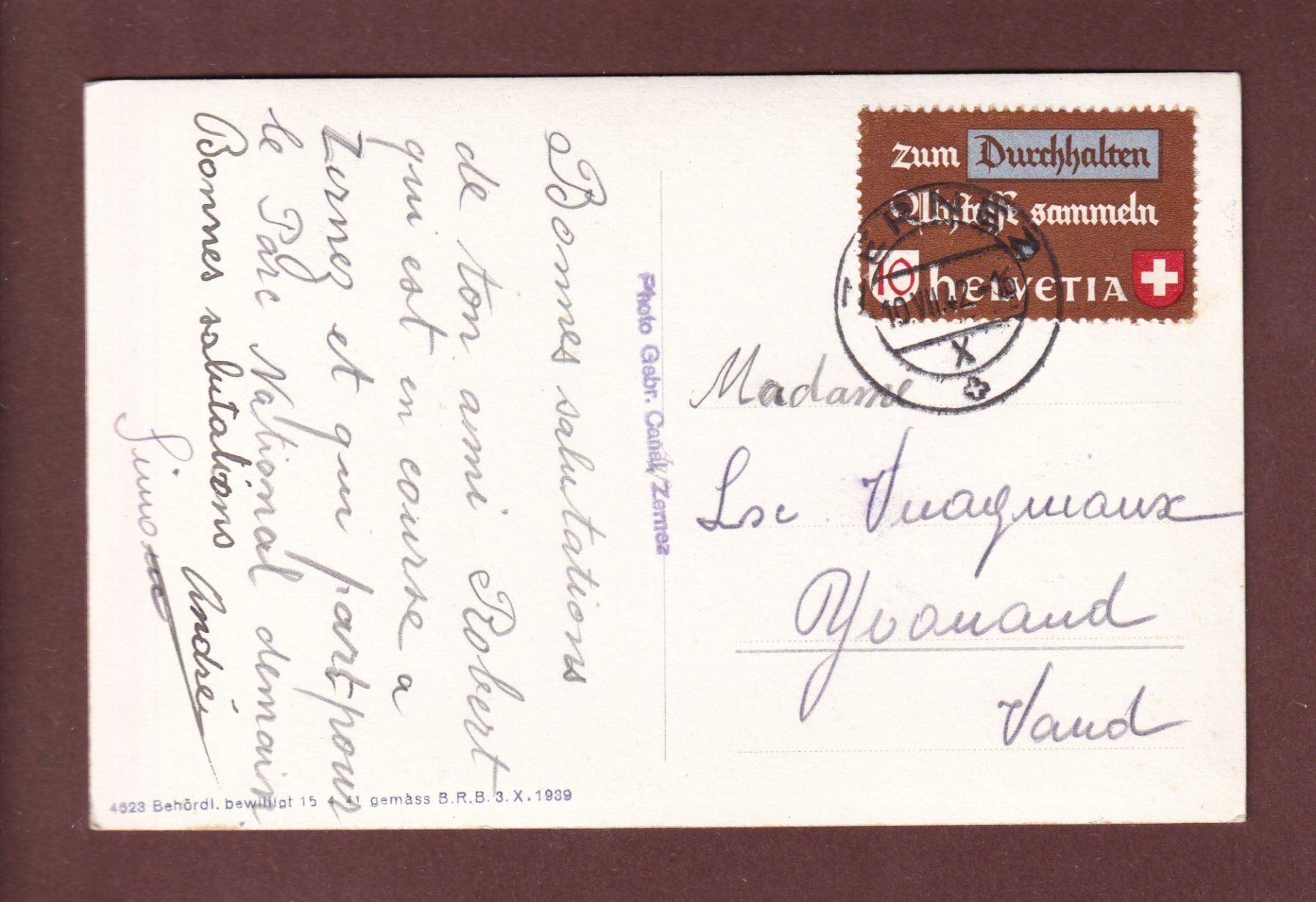 Cartes postales: ZERNEZ - 1942 – D'occasion à Pully par nicecards-shop 1