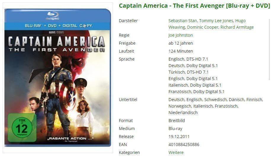 Tutti i DVDs: Captain America - The First Avenger – Usato da Buchrain venduto da Sssschaller