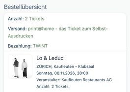 Lo & Leduc Tickets Stehplätze Kaufleuten Zürich