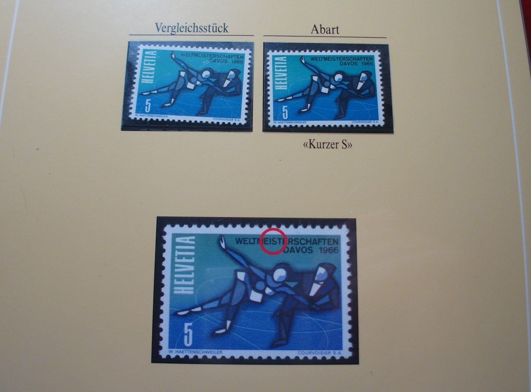 Alle Briefmarken: Abart Eiskunstlauf, 1965 **, "Kurzes S" – Gebraucht aus Niederwil AG von morostahu