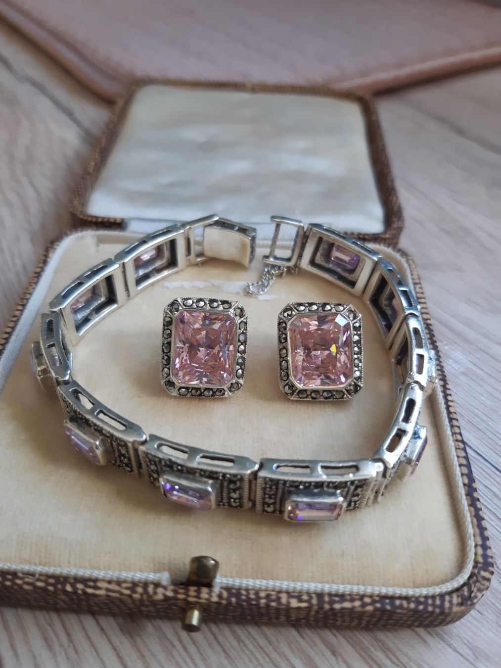 Orecchini pendenti & Orecchini a lobo: silber Armband + Ohrringe, rosé Glassteine – Usato da Birrwil venduto da flint54