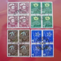 1949, Pro Juventute J129-132, 4er-Blöcke Zentrum-O Kat: 80.-