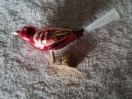 Weihnachtsbaumschmuck Vogel mit Federclip Vintage, Glas