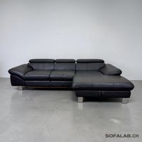 Ecksofa aus schwarzem Echtleder mit Bettfunktion