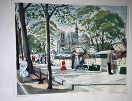 Paris-Les Bouquinistes - farbige Lithographie 1960 m. Sign.
