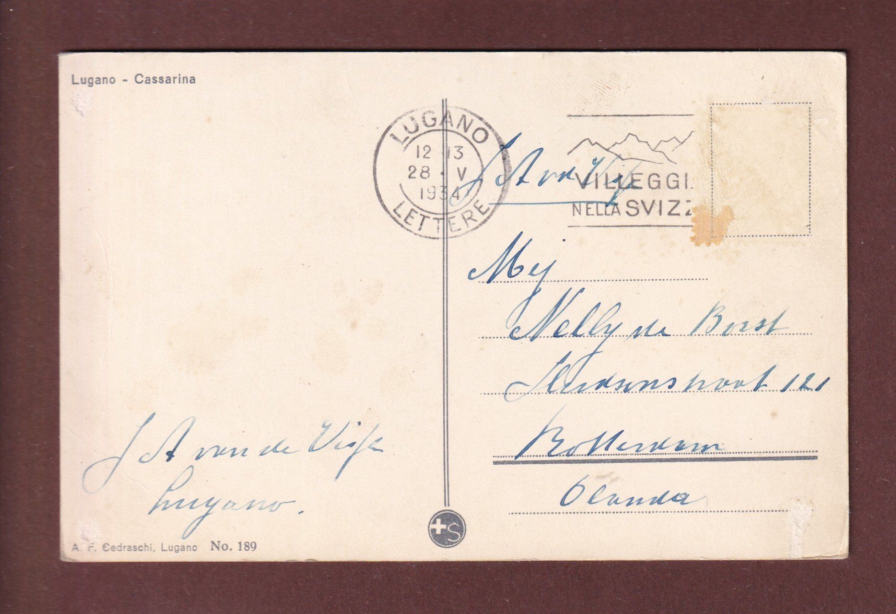 Cartes postales: LUGANO - Cassarina - 1934 – D'occasion à Pully par nicecards-shop 1