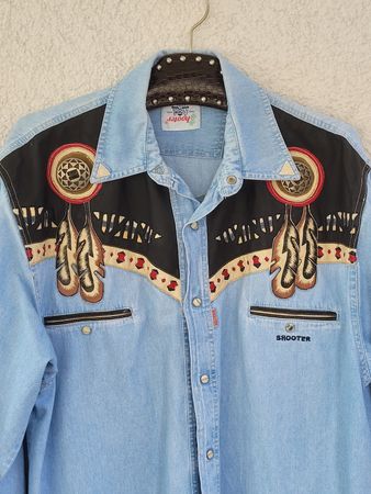 🩵 NEUWERTIG Vintage Westernhemd Jeans/Leder unisex Top!