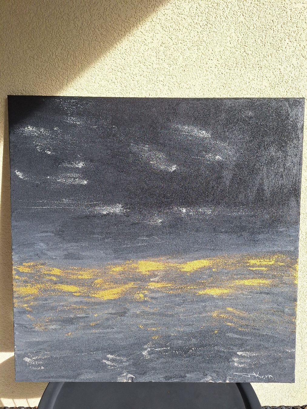 Gemälde: Bild Abstrakt Grau Gold Leinwand 80x80cm – Neu (gemäss Beschreibung) aus Spiez von Tanja1390