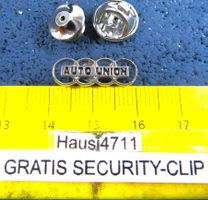 AUTO UNION LOGO SCHMUCK-PIN CUTOUT mit SECURITY-CLIP SILBRIG