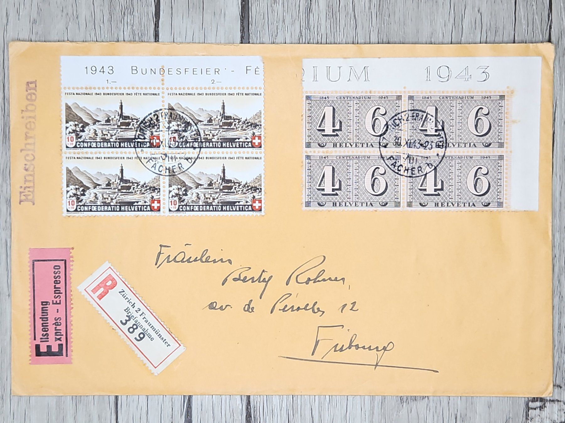 Tutti i francobolli: CL07 Enveloppe + Timbre Suisse 1943 – Usato da Cousset venduto da Patrick_Collections